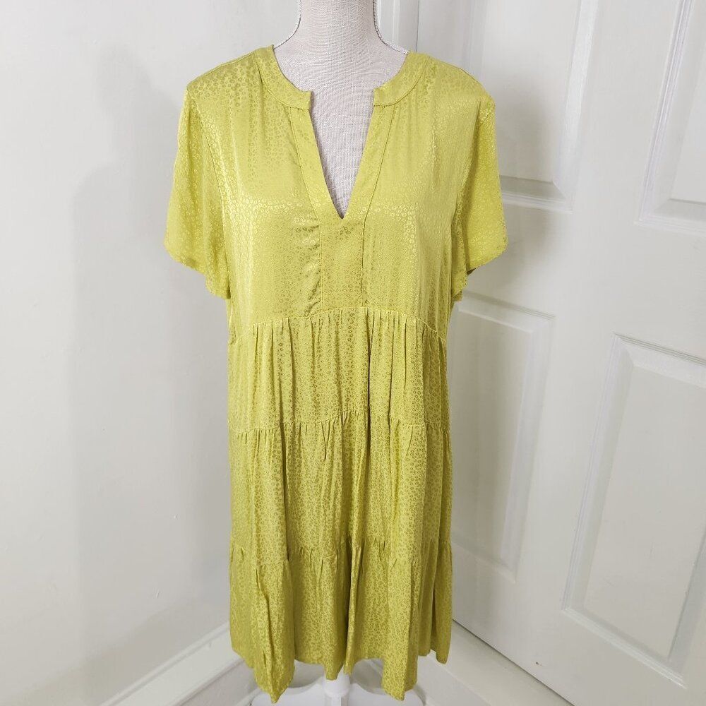 NWT Maeve Lemon Green Short Sleeve Tiered Mini Dress